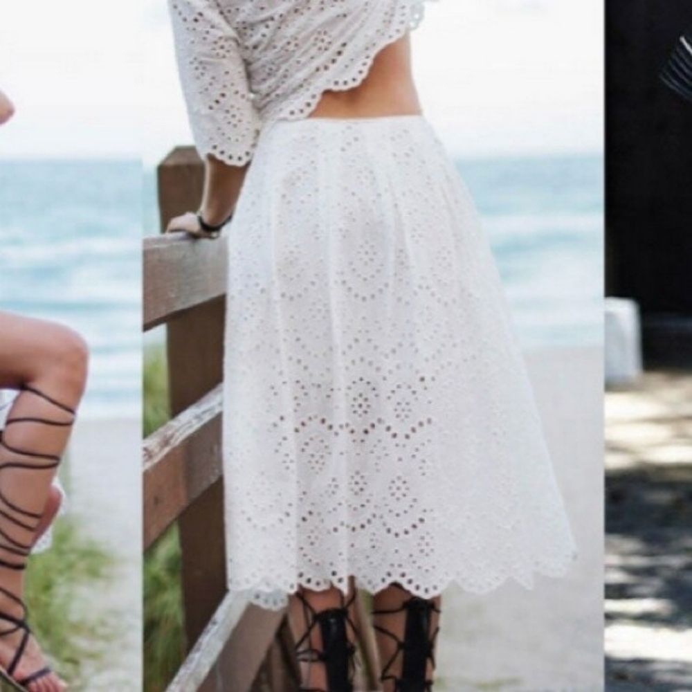 Zara White Eyelet Midi Skirt